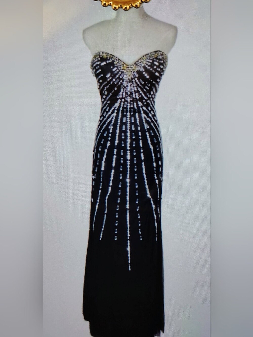 Starburst 'Jeweled' Black Strapless Evening Gown Cut-out Back by Cecily Brown XS
